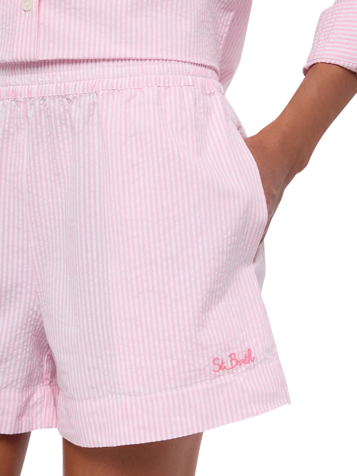 Meave seersucker cotton pull-up shorts with pink striped print - MC2 Saint Barth