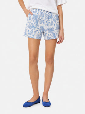 Shorts pull up de lino paisley para mujer Meave 