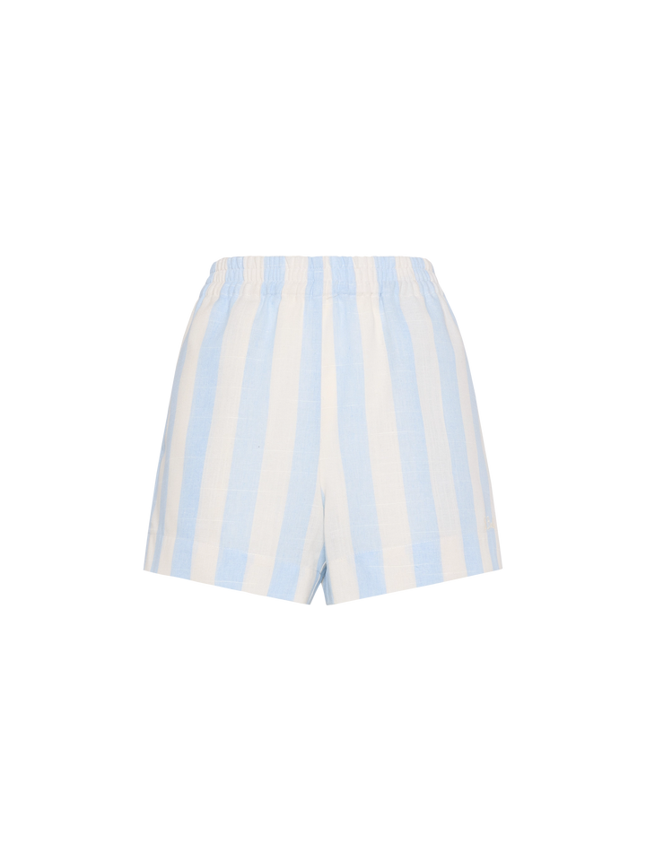 Meave – Pull-Up-Shorts aus Leinen mit hellblauem Streifenmuster