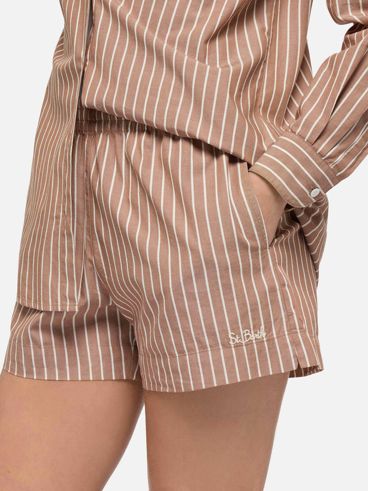 Meave cotton poplin pull up shorts with striped print