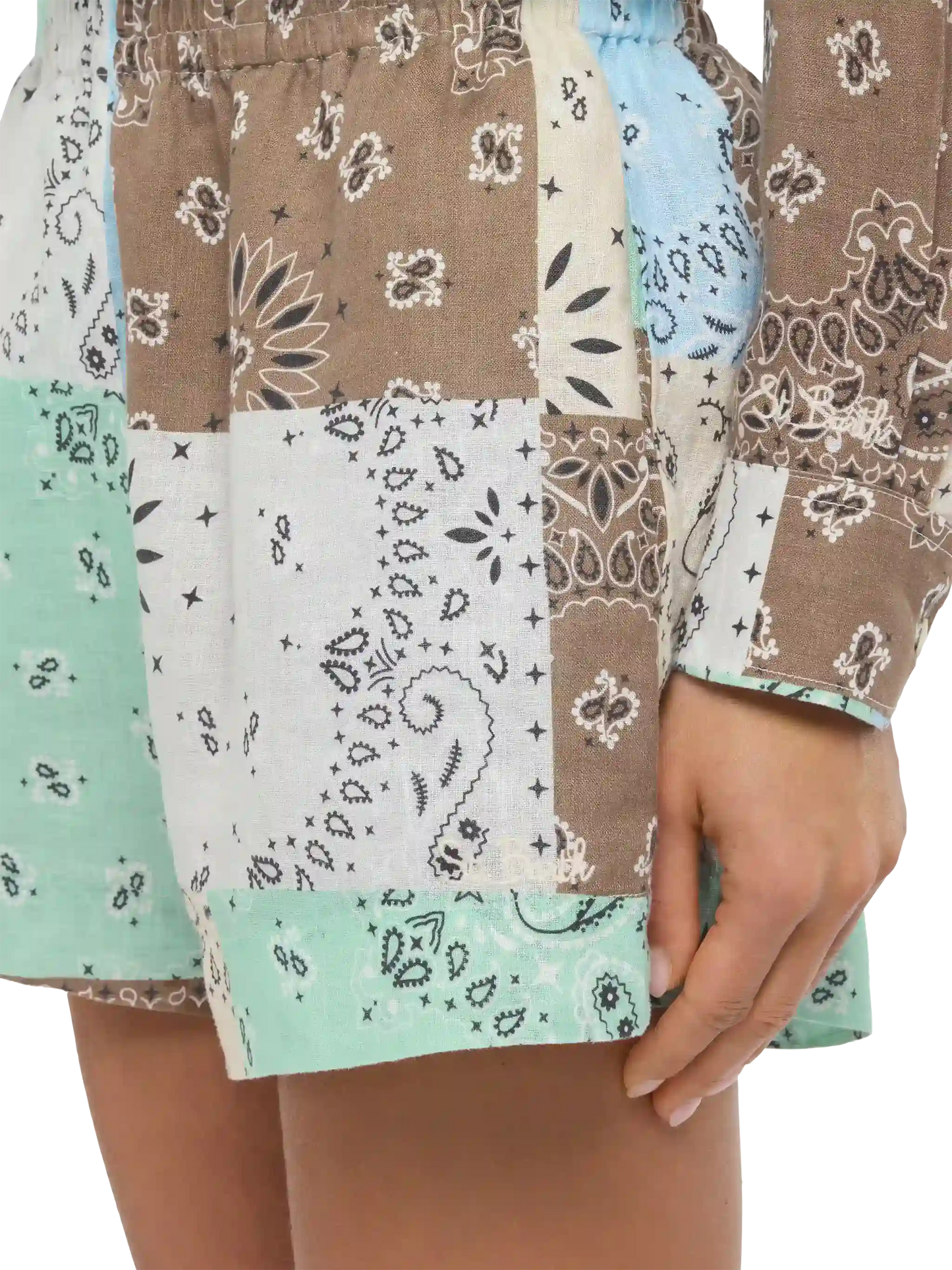 Meave – Pull-Up-Shorts aus Leinen mit Bandanna-Patch-Print