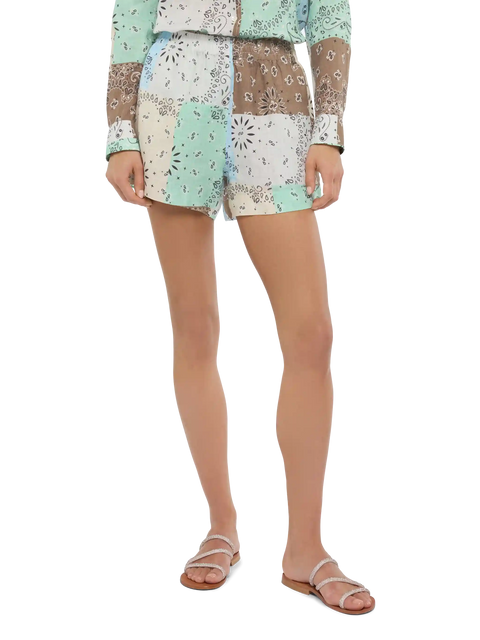 Meave linen pull up shorts with bandanna patch print - MC2 Saint Barth