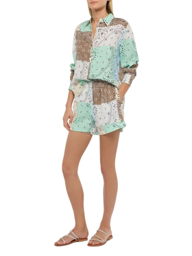 Meave – Pull-Up-Shorts aus Leinen mit Bandanna-Patch-Print
