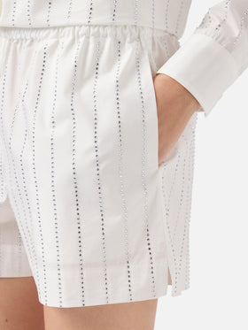 Meave cotton poplin pull up shorts with striped rhinestone embellishment