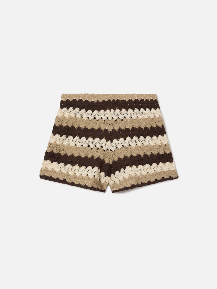 Shorts Meave in crochet a righe marroni
