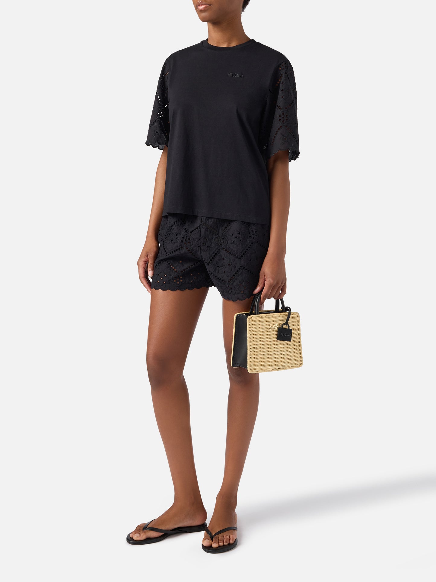 Shorts Meave in sangallo nero