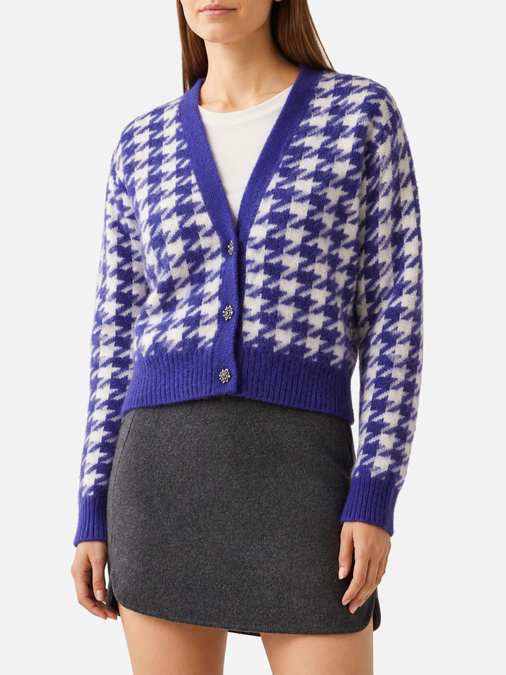 Purple pied de poule Megeve cropped cardigan
