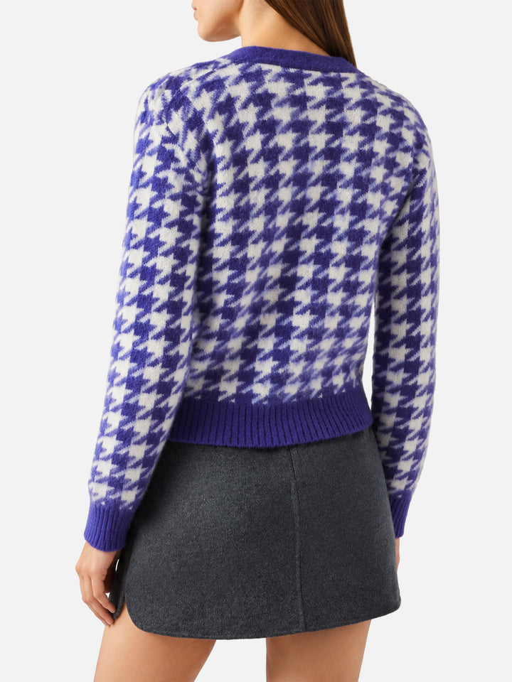 Purple pied de poule Megeve cropped cardigan
