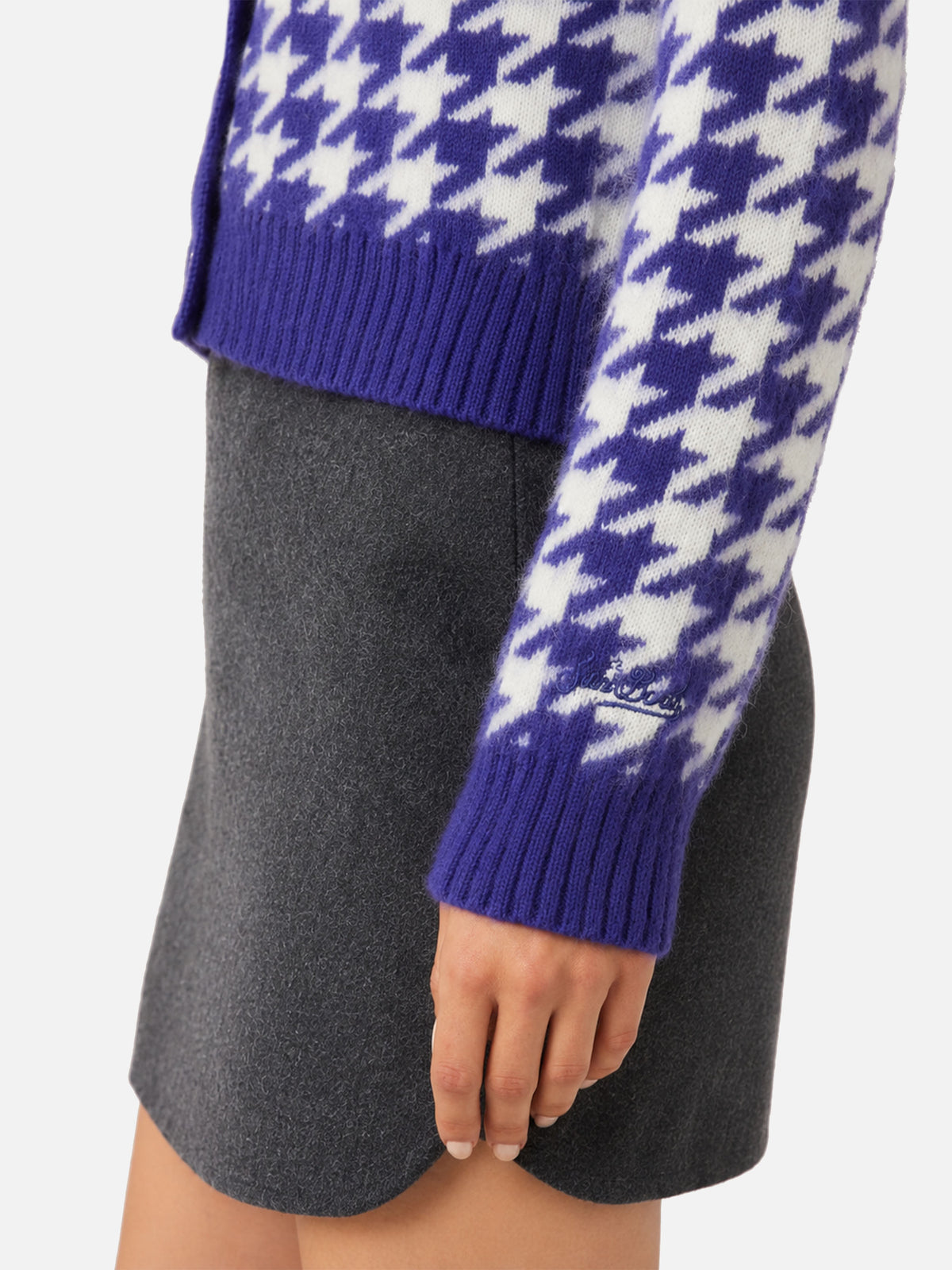 Purple pied de poule Megeve cropped cardigan