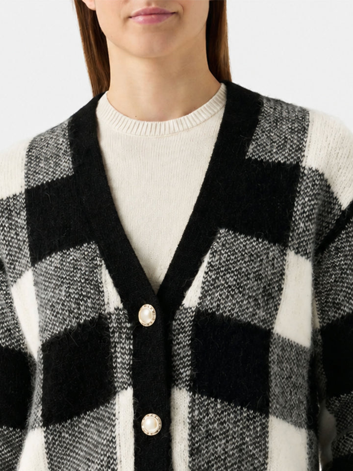Cardigan corto Megeve fantasia vichy con bottoni gioiello
