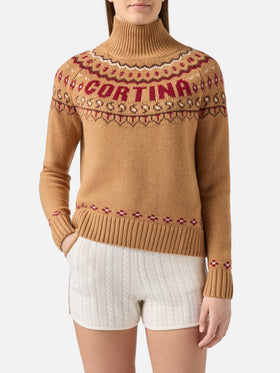 Woman cashmere blend sweater Meghan with nordic jacquard