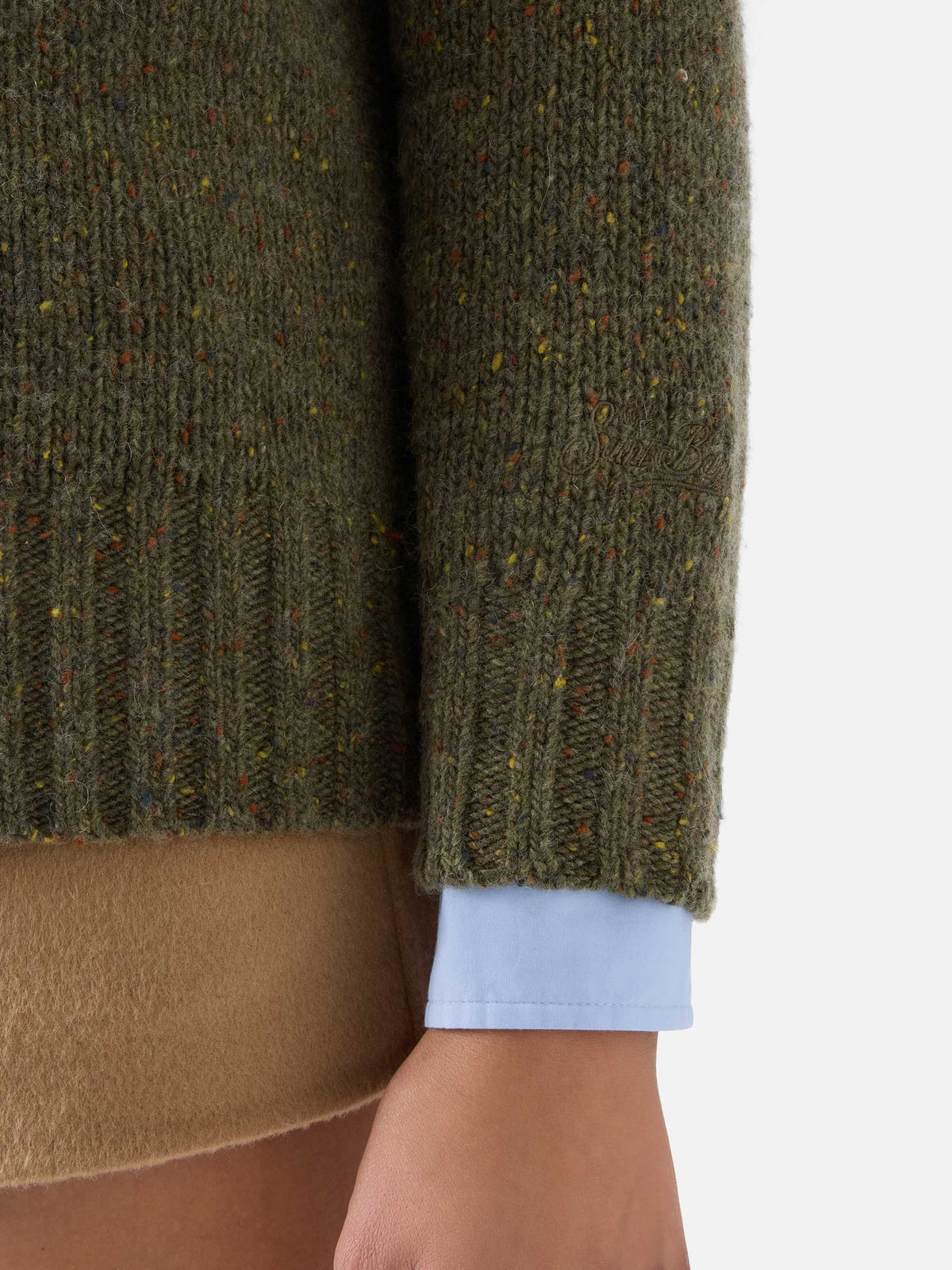 Military green Meghan Donegal turtleneck wool blend knit