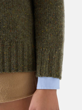 Military green Meghan Donegal turtleneck wool blend knit