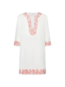 Macha linen tunic dress with coral print