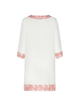 Macha linen tunic dress with coral print