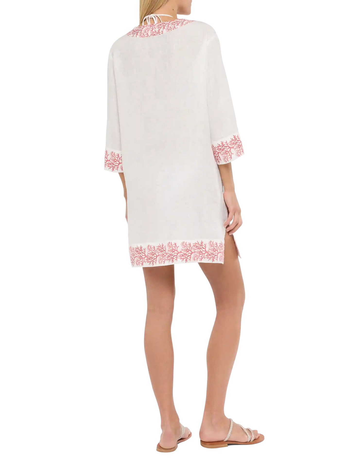 Macha linen tunic dress with coral print