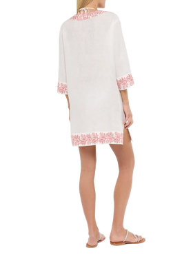 Macha linen tunic dress with coral print