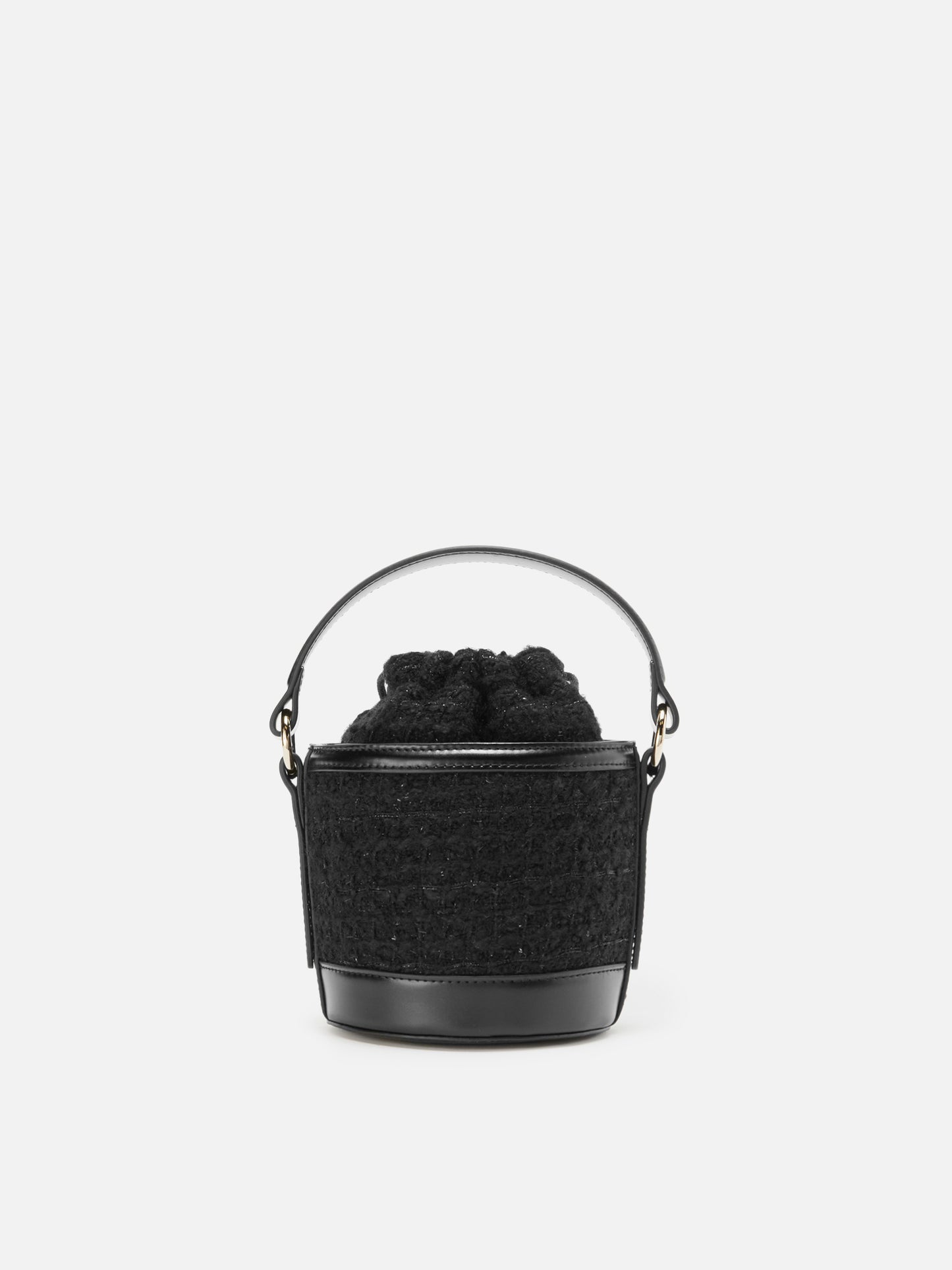 Mila Tweed Bucket Bag in black tweed wool blend