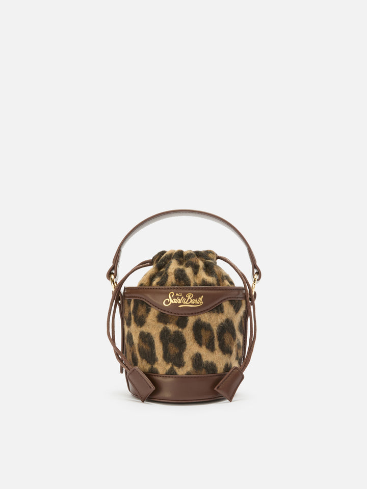 Borsa a secchiello Mila Tweed in misto lana tweed leopardato