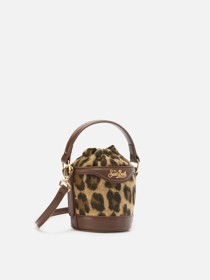 Borsa a secchiello Mila Tweed in misto lana tweed leopardato