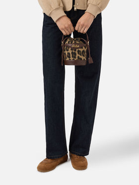 Mila Tweed Bucket Bag aus Tweed mit Leopardenmuster aus Wollmischung