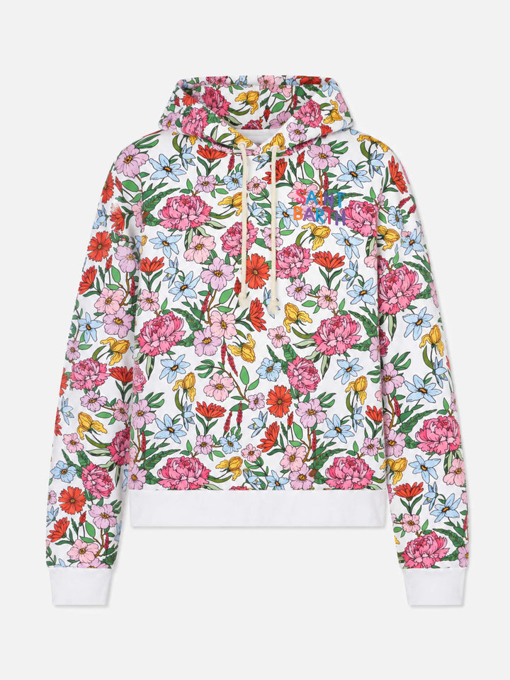 Felpa in cotone con stampa floreale