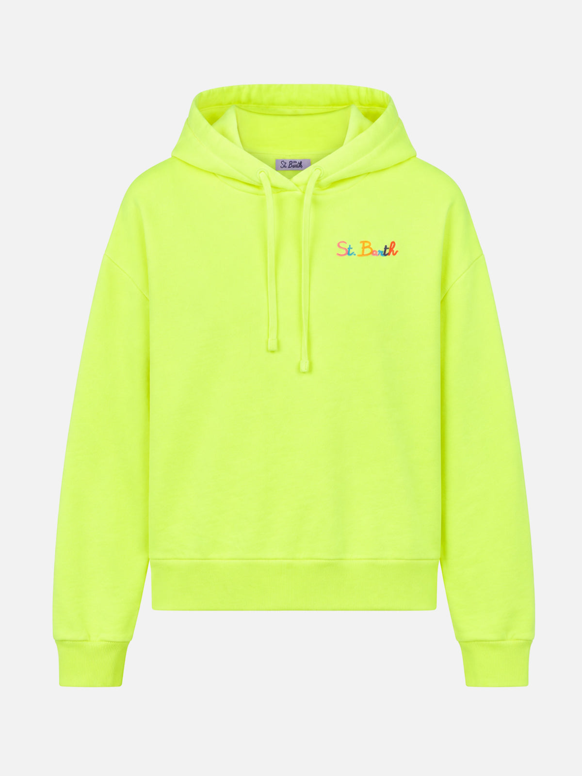 Fluo yellow Mindy Light hoodie with multicolor logo embroidery