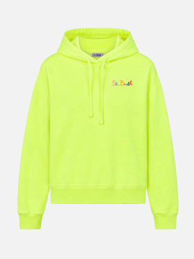 Fluo yellow Mindy Light hoodie with multicolor logo embroidery
