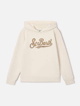 Cremefarbener Mindy Hoodie aus Baumwollmischung mit St. Barth Tartan-Einsatz 