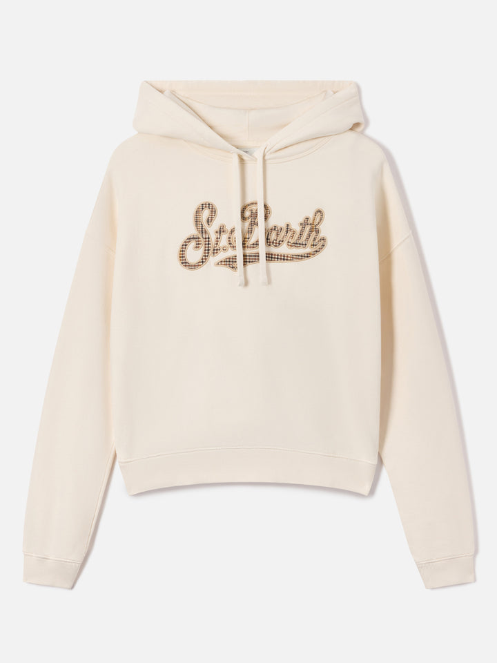 Sweat à capuche Mindy Off white avec empiècement logo tartan 