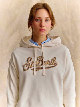 Sweat à capuche Mindy Off white avec empiècement logo tartan 
