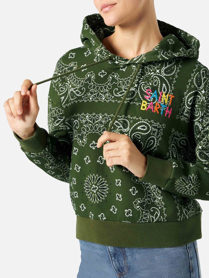 Damen-Fleece-Sweatshirt mit Kapuze und Bandana-Aufdruck