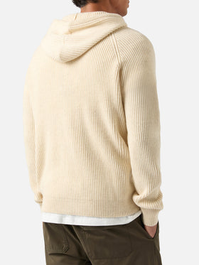 Beiger Malcolm Strick-Hoodie aus Wolle mit durchgehendem Reißverschluss 