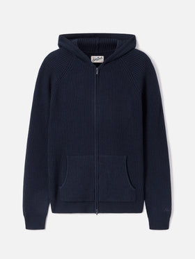 Navy blue Malcolm Wollstrick-Hoodie mit durchgehendem Reißverschluss 