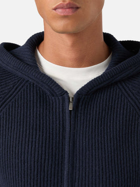 Navy blue Malcolm Wollstrick-Hoodie mit durchgehendem Reißverschluss 