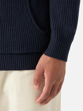 Navy blue Malcolm Wollstrick-Hoodie mit durchgehendem Reißverschluss 