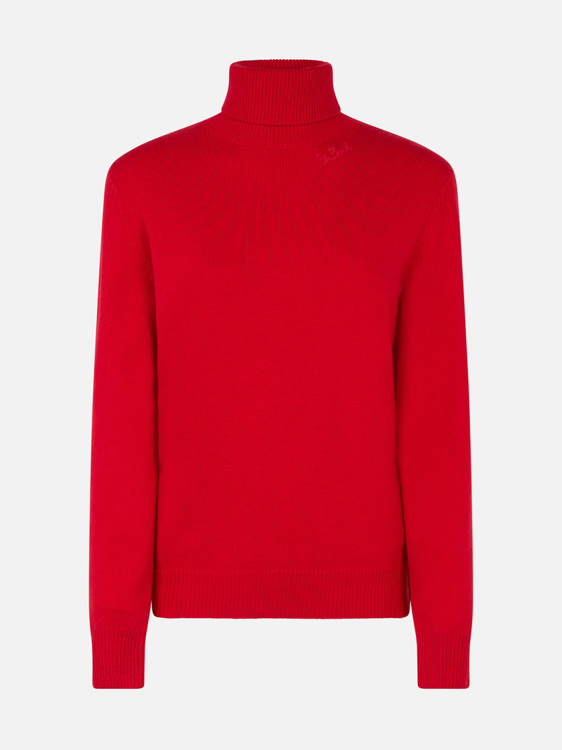 Woman red cashmere blend turtleneck sweater Moody