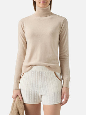 Dolcevita  Moody in cashmere beige melange  con ricamo St. Barth