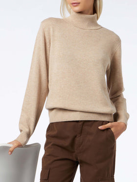 Woman beige pure cashmere turtleneck sweater Moody - MC2 Saint Barth