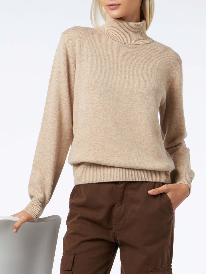 Maglione dolcevita da donna in puro cashmere beige Moody