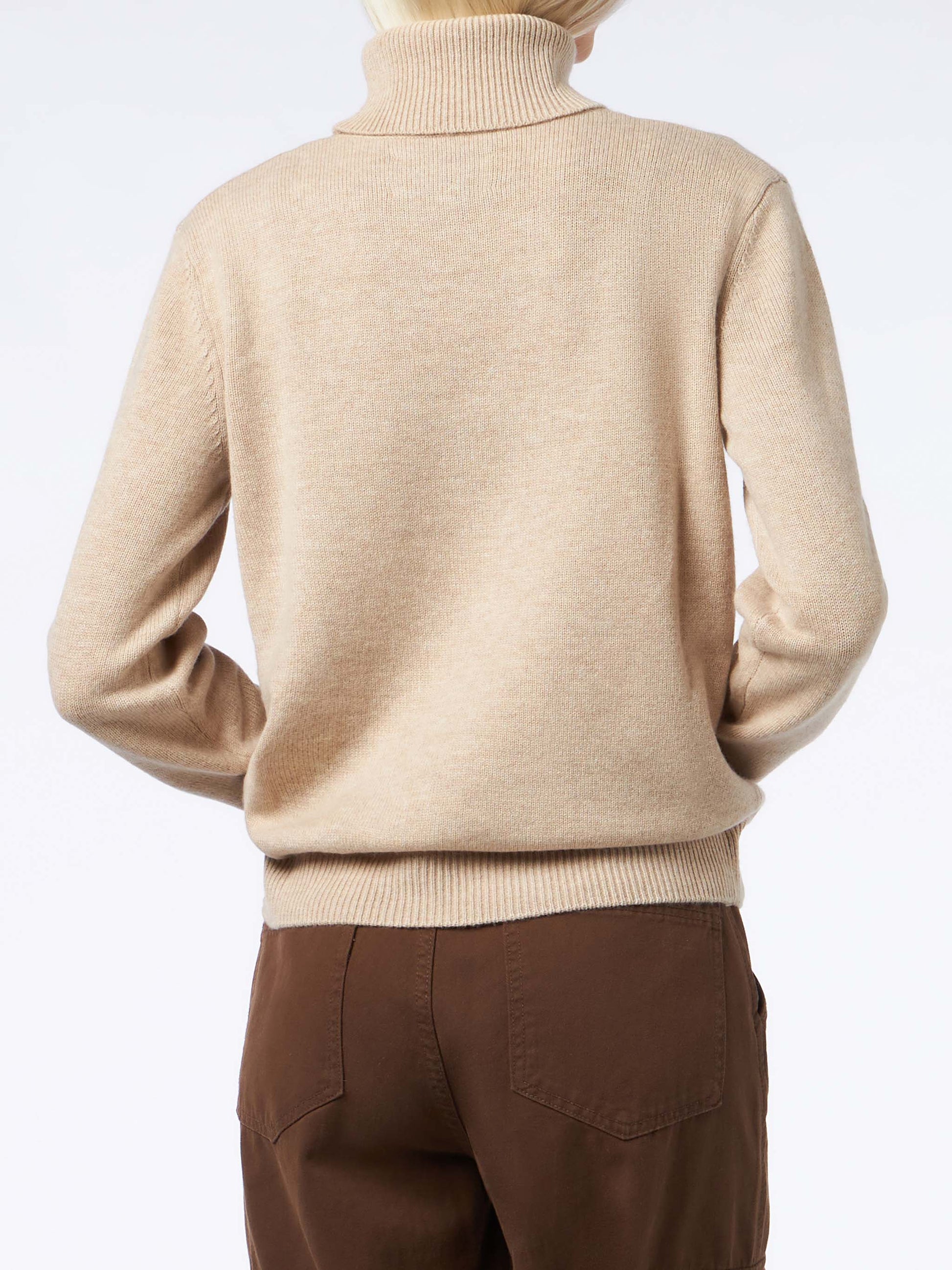 Woman beige pure cashmere turtleneck sweater Moody - MC2 Saint Barth