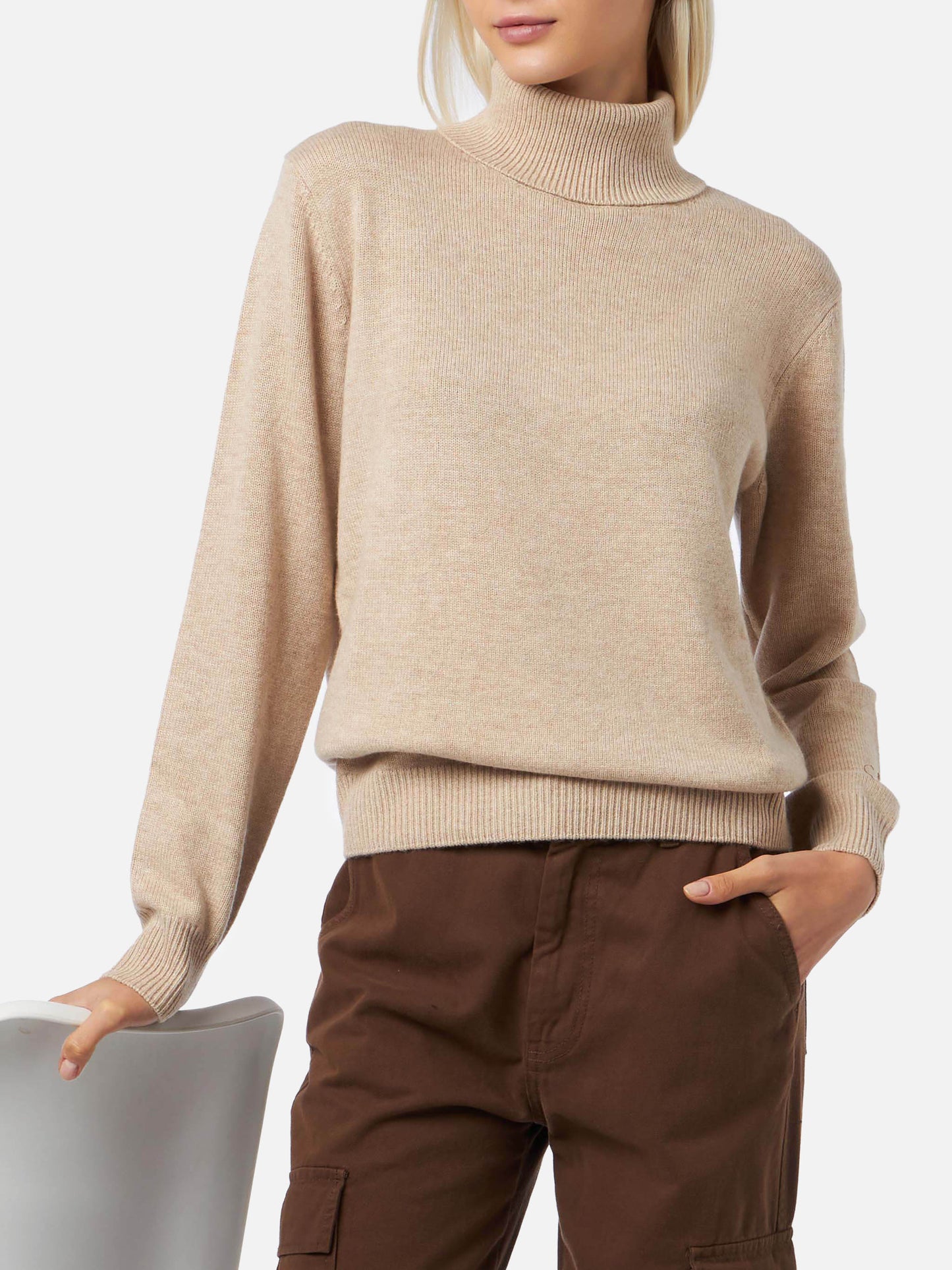 Turtleneck sweater Moody in 100% beige CASHMERE