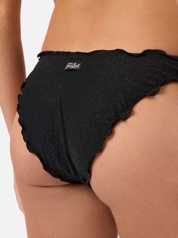 Klassische Moon Bikinihose aus einfarbigem schwarzem Lurex-Stoff 