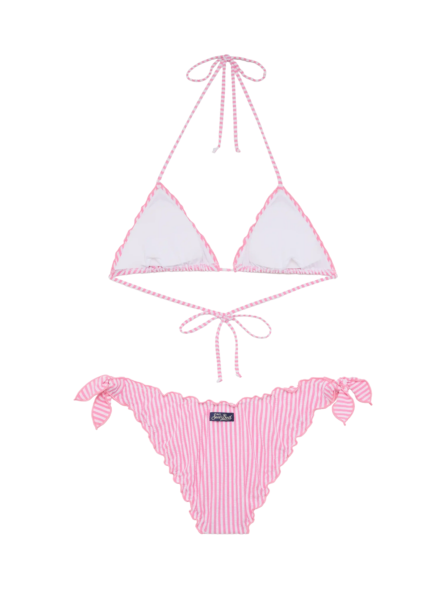 Classic seersucker triangle bikini Sagittarius Moon with striped print