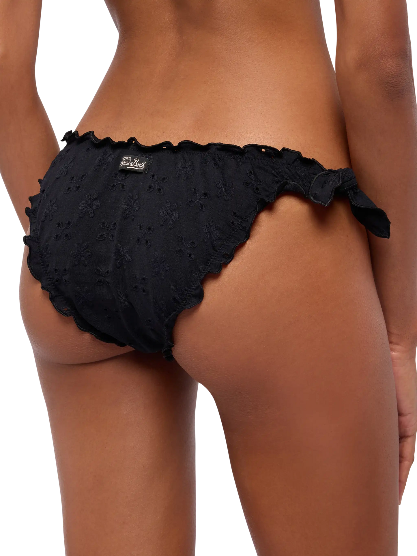 Moon slip mare classico in pizzo Sangallo color nero