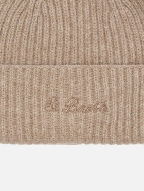 Moss Beanie in khaki ribbed knit with St. Barth embroidery