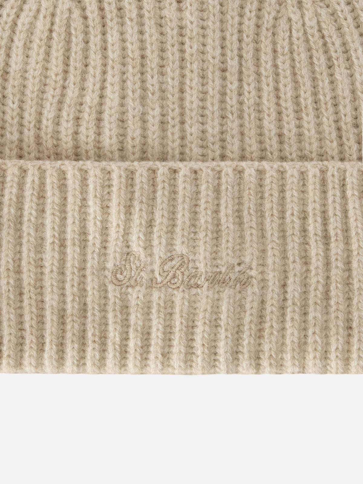 Gorro beanie de lana Beige Moss con bordado del logo 