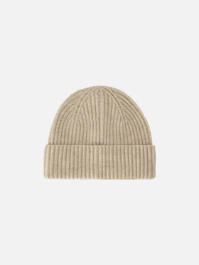 Gorro beanie de lana Beige Moss con bordado del logo 