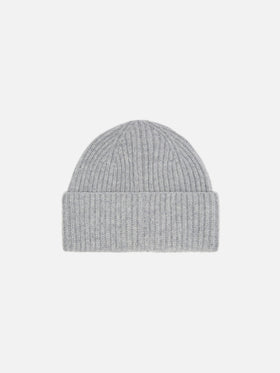 Moss Beanie in gray melange ribbed knit with St. Barth embroidery
