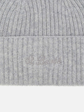 Moss Beanie in gray melange ribbed knit with St. Barth embroidery